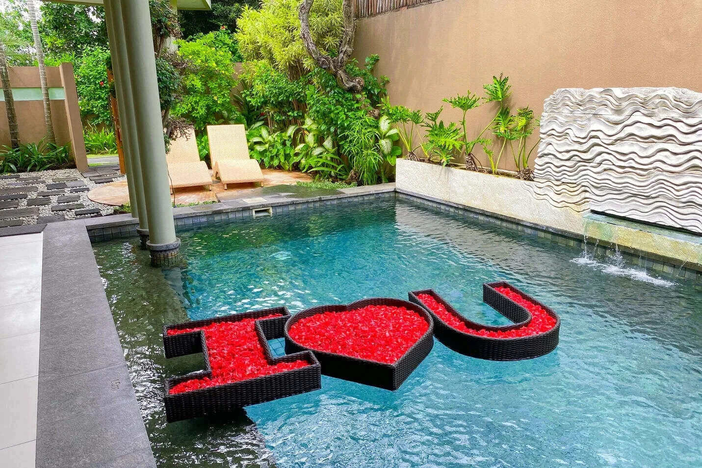 Floating I Love You on Pool